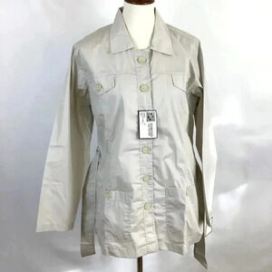 Women's Haband Short Trench L Windbreaker Chore Coat Beige Sash Belt Button-Up